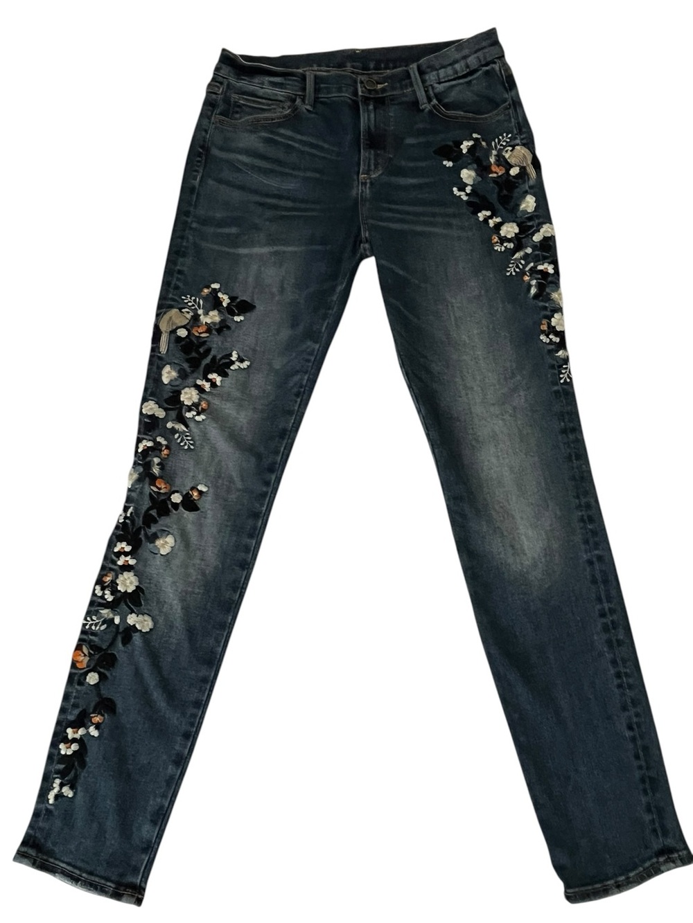 Driftwood Bird & Floral Embroidered Skinny Jeans Size 29 Dark Wash Boho